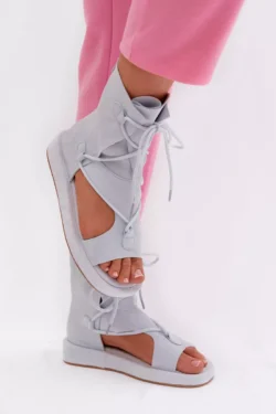 Moteriški ekologiški suede sandalai su viršutine dalimi ir raišteliais, šviesiai mėlyni Ferlisse