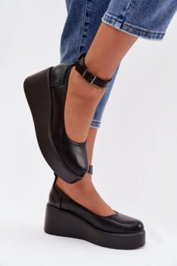 Moteriški platforminiai batai su dirželiu, juodi Belvissa