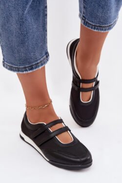 Kokius batus rinktis prie įvairių tipų moteriškų džinsų? 6 Sportiškos moteriškos balerinos su dirželiais, juodos spalvos Farvessa