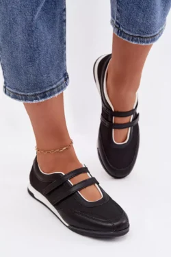 Sportiškos moteriškos balerinos su dirželiais, juodos spalvos Farvessa