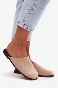 Moteriški plokšti smėlio spalvos ekologiški suede bateliai „Veronelle“