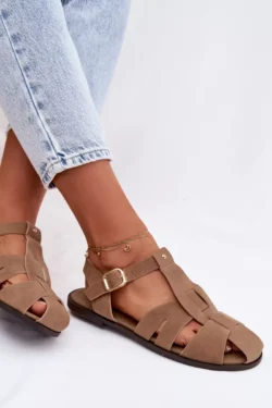 Moteriški plokšti chaki spalvos romėniški sandalai Belanessa