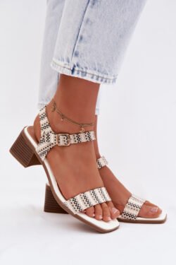 Moteriški balti sandalai su blokiniu kulnu Sabela