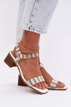 Moteriški balti sandalai su blokiniu kulnu Sabela