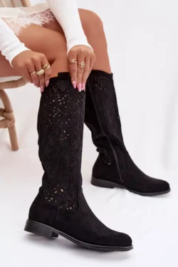 Moteriški akyti batai su plokščiu kulnu S.Barski HY61-8023 Juodi