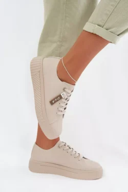 Moteriški sportiniai bateliai iš natūralios odos D&A; GR61-5591 smėlio spalvos