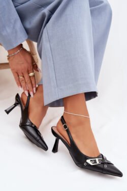 Moteriški aukštakulniai sandalai su dirželiais ir sagtimi, juodi „Parina“