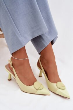 Moteriški aukštakulniai sandalai su dekoratyviniais elementais, geltoni Mariae