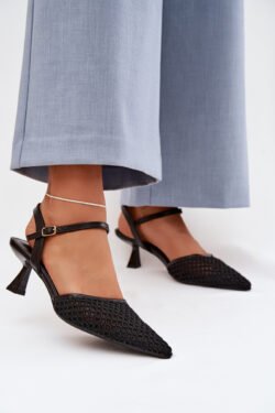 Moteriški aukštakulniai sandalai su tinkleliu, juodi „Brilora“