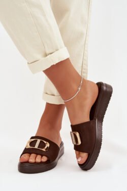 Moteriškos šokolado spalvos šlepetės su aukso detalėmis Elmera