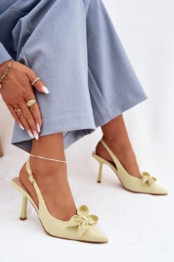 Moteriški aukštakulniai sandalai su kaspinu, geltoni Jonera