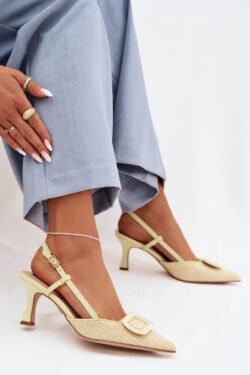 Moteriški aukštakulniai sandalai su dekoratyviniu elementu, geltoni „Eslina“