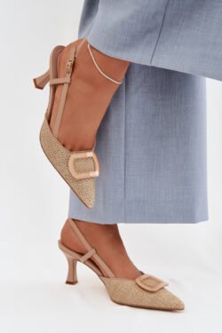 Moteriški aukštakulniai sandalai su dekoratyviniu elementu Nude Eslina