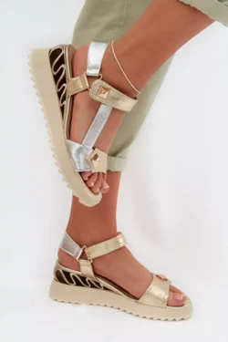 Odiniai moteriški platforminiai sandalai D&A; CR61-3078 Auksiniai