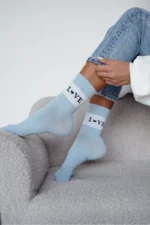 Medvilninės moteriškos kojinės LOVE mėlynos