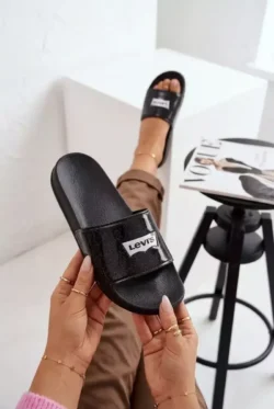 Jaunimo šlepetės LEVI'S VPOL0251S-2693 juodos su blizgučiais
