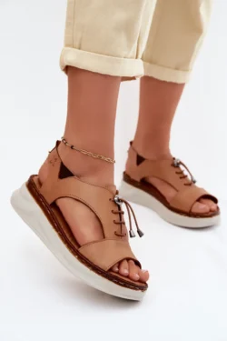 Odinės moteriškos platforminės basutės Maciejka I7646-29 Camel