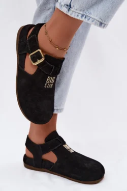 Moteriškos BIG STAR SHOES natūralios zomšos sandalai TT274544 juodi