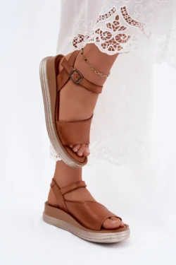 Odinės moteriškos platforminės basutės Maciejka L7629-29 Camel