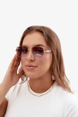 Saulės akiniai su plonais rėmeliais, UV filtras, violetiniai