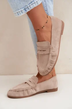 Moteriški mokasinai su sutraukimais Eco Suede smėlio spalvos Sabley
