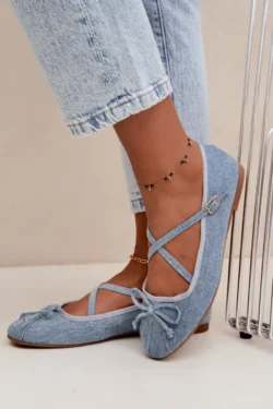 Moteriški balerinos su dirželiais ir kaspinėliu Denim Maysie
