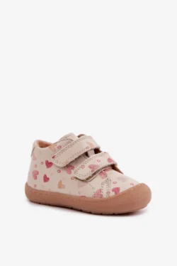 Froddo G2130328-64 smėlio spalvos vaikiški odiniai barefoot batukai su širdelėmis
