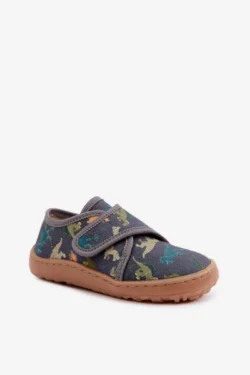 Froddo berniukų vaikiškos barefoot šlepetės su lipduku ir dinozaurais G1700438-26, pilkos