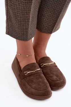 Barefoot mokasinės su auksinės spalvos detale, rudos, Paresa