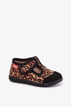 Vaikiškos Milami šlepetės su lipuku, geltonos ir juodos spalvos, leopardo rašto, Jasimrra
