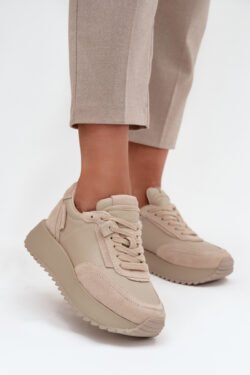 Odinės moteriškos platformos sportbačiai Artiker 55C0021 Beige