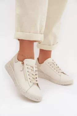 Odiniai moteriški batai su užtrauktuku, smėlio spalvos „Dorothea“