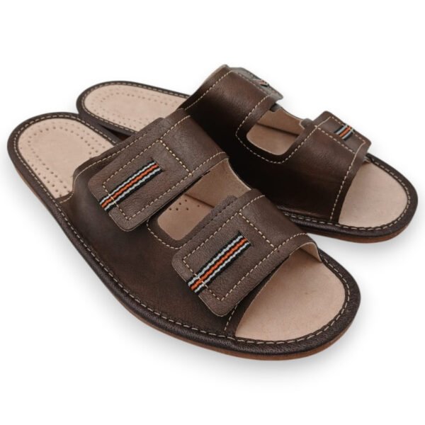 2046-B Vyriškos odinės šlepetės, rudos spalvos