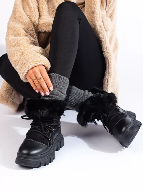 Moterix161ki sniego batai su kailiu juodi