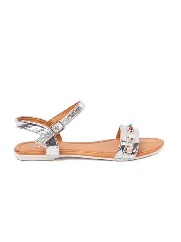 Sidabriniai plokx161ti sandalai su spalvotais kniedx117mis